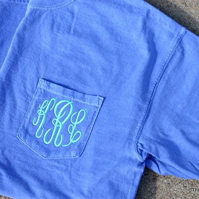 Comfort colors monogrammed pocket t-shirt