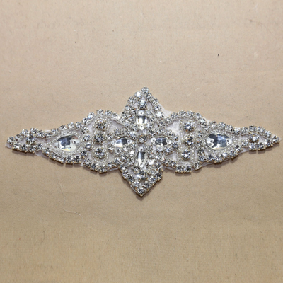 Sew/iron crystal rhinestone sash applique wedding bridal silver craft motif