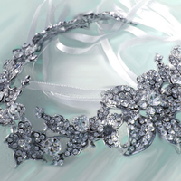 Bridal Wedding Rhinestone Crystals Black/White/Off White Ribbon Headband - Thumbnail 1