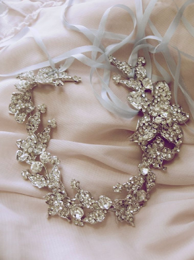 Bridal Wedding Rhinestone Crystals Black/White/Off White Ribbon Headband