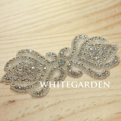 Crystal Rhinestone Rhombus Applique Wedding Bridal Glass Applique Sash Patch