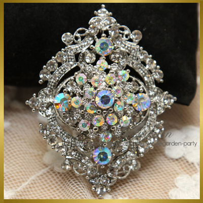 Clear or ab rhinestone crystals bridal wedding cake oval vintage pendant brooch pin