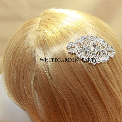 Vintage style rhombus rhinestone wedding bridal tiara bride hair comb 3" - Thumbnail 5