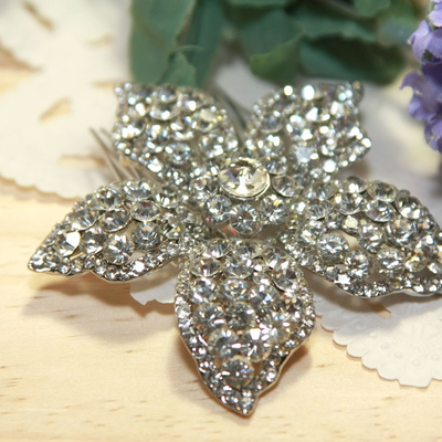 Crystal rhinestone rhombus applique wedding bridal dress prom silver motif - Thumbnail 5