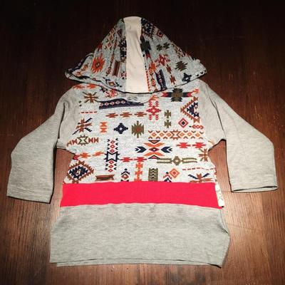 Grey Geometric LS Hooded Tunic