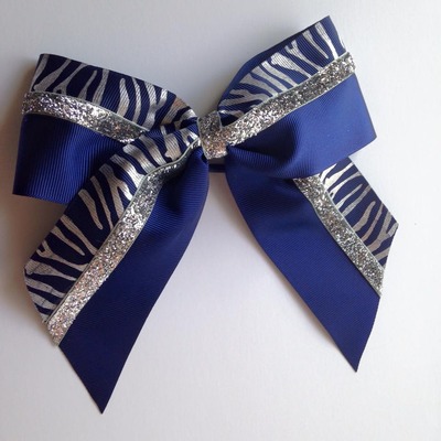 Navy and silver zebra shine bow - Thumbnail 5