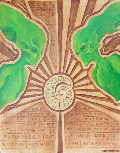 Goldenworm with Green Beings-Page From the Book of Gosh