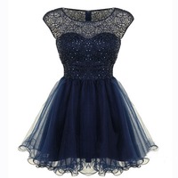 homecoming dress, short homecoming dress, junior homecoming dress, short navy prom dress, party prom dress, BD14908 - Thumbnail 1