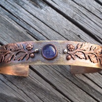 Tanzanite Cuff Bracelet with Copper Leaves