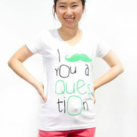 Womens Mustache T Shirt (White/ Mint Green) - Thumbnail 1