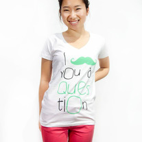 Womens Mustache T Shirt (White/ Mint Green)