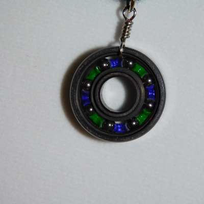 Recycled skate bearing necklace - purple/green