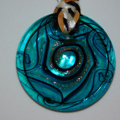 Teal lampwork disc necklace