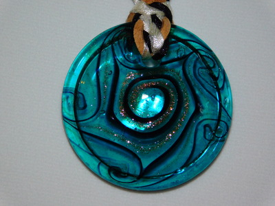 Teal Lampwork Disc Necklace