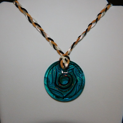 Teal lampwork disc necklace
