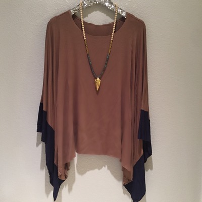 Mocha/Navy Poncho Top