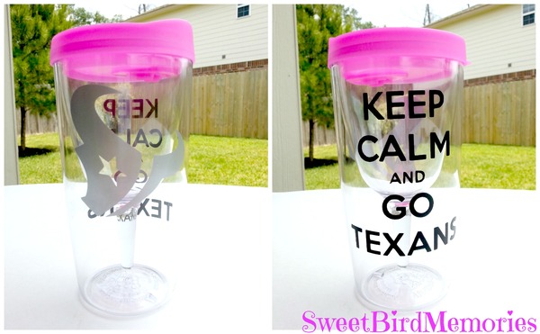 Texan's Pink Keep Calm Theme Vino2go Cup