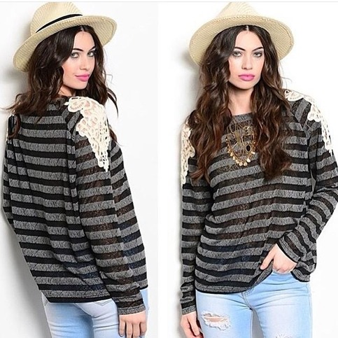 Crochet Sleeves Striped Top