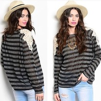 Crochet Sleeves Striped Top