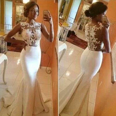 White prom dress, lace prom dress, mermaid prom dress, long evening dress, sexy prom dress, e184 - Thumbnail 5