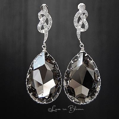 Wedding drop earrings in large black diamond swarovski crystal - style # e159-bd