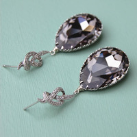 Wedding Drop Earrings In Large Black Diamond Swarovski Crystal - Style # E159-BD - Thumbnail 1