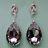 Wedding Drop Earrings In Large Black Diamond Swarovski Crystal - Style # E159-BD - Thumbnail 3