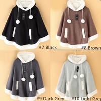 Japanese kawaii hooded fleece cloak coat - Thumbnail 2