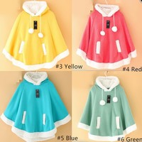 Japanese kawaii hooded fleece cloak coat - Thumbnail 3