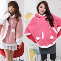 Japanese kawaii hooded fleece cloak coat - Thumbnail 4