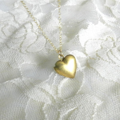 Tiny heart locket in brass with gold filled chain