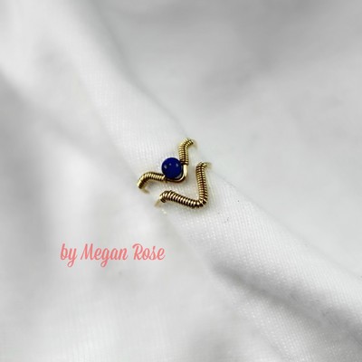 Ear cuffs with lapis bead - stackable chevron set of 2