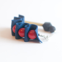 Resin Beads Felt Bracelet BL0927 - Thumbnail 3