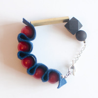 Resin Beads Felt Bracelet BL0927 - Thumbnail 4