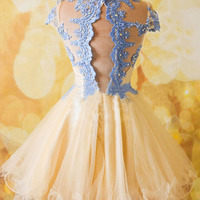 homecoming dress, short homecoming dress, lace homecoming dress, cheap homecoming prom dress, prom dress for girls, cap sleeve prom dress, BD14915 - Thumbnail 1