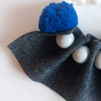 Grey Resin Beads Black Felt Stretch Bracelet BL0902 - Thumbnail 2