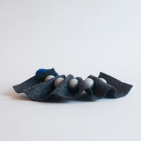 Grey Resin Beads Black Felt Stretch Bracelet BL0902 - Thumbnail 3