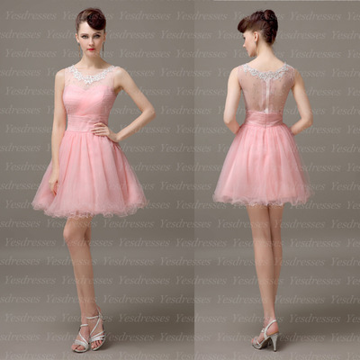 short prom dress, sleeveless prom dress, pink prom dress, junior prom dress, homecoming dress, cheap prom dress, PD15250