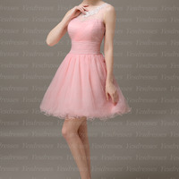 short prom dress, sleeveless prom dress, pink prom dress, junior prom dress, homecoming dress, cheap prom dress, PD15250 - Thumbnail 2