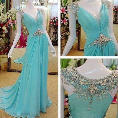 Blue prom dress, chiffon prom dress, prom dress 2015, cheap prom dress, long evening dress, e196 - Thumbnail 5
