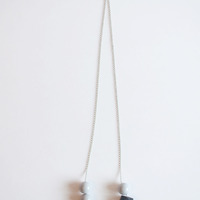 Grey Beads Glass Wood Necklace NL0924 - Thumbnail 1