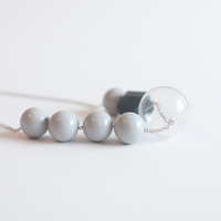 Grey Beads Glass Wood Necklace NL0924 - Thumbnail 2