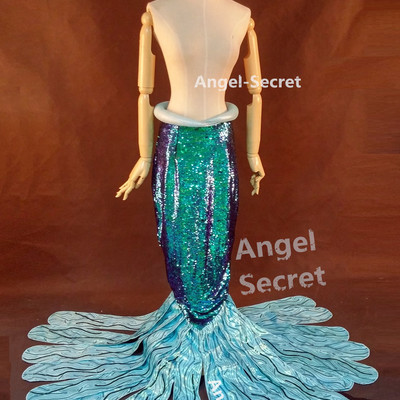 P149 green sequins mermaid skirt fish ariel tail costume swimable park version