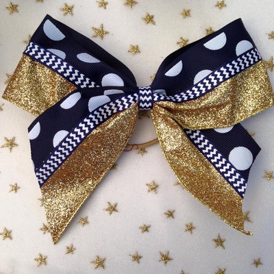 Metallic gold, navy puff dot, and navy chevron - Thumbnail 4