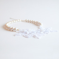 White Lace Flower Necklace NL0689WC - Thumbnail 2