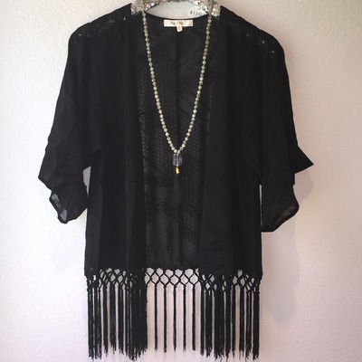 Black lace print cardigan kimono - Thumbnail 4