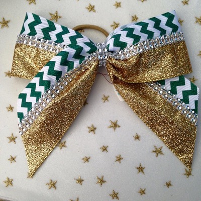Metallic gold, green chevron, and rhinestones