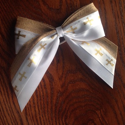 Burlap, glitter white, and gold crosses