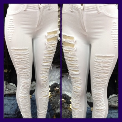 White High Waisted Ripped Jeans