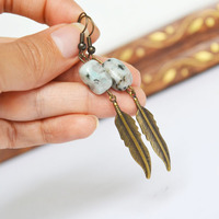 Jasper Earrings, Mint Stone Jewelry, Mint, Feather Earrings, Boho Jewelry - Thumbnail 3